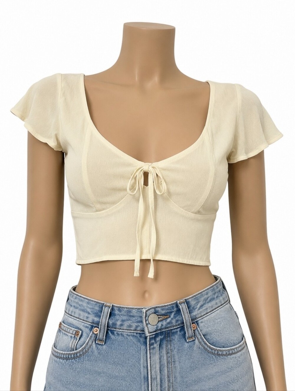 NWT Forever 21 Cream Tie Front Crepe Crop Top - S
